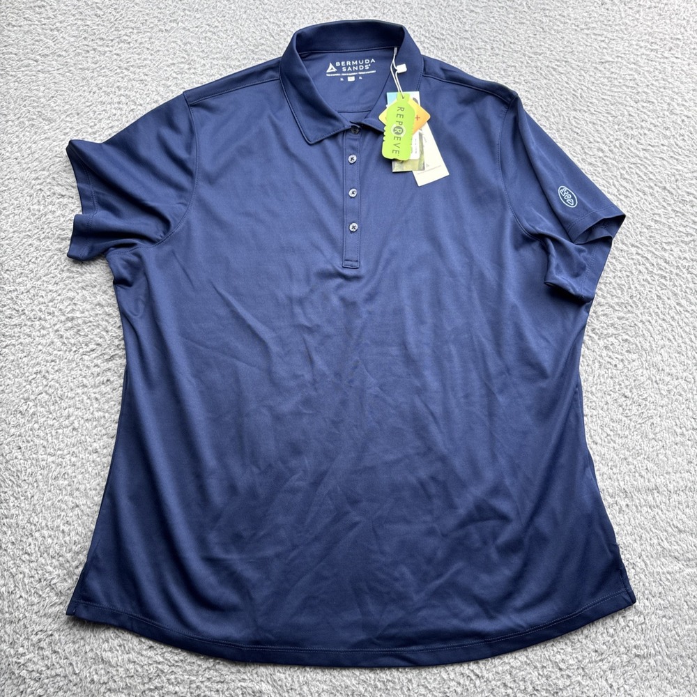 Bermuda Sands Charlee Polo Golf Shirt Womens XL S/S Blue Tennis Pickleball